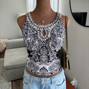 INC International Concepts Paisley Embellished Keyhole Tank Top Petite Small